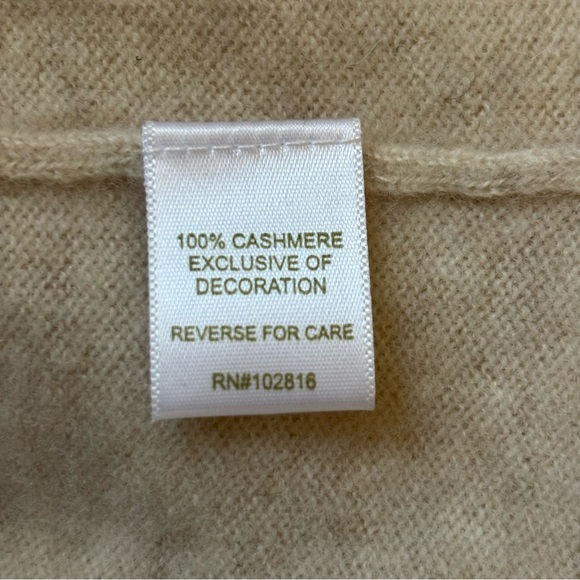 SOLD 100% Cashmere Oatmeal Sweater Top with Lace Bottom Trim - Picture 8 of 8